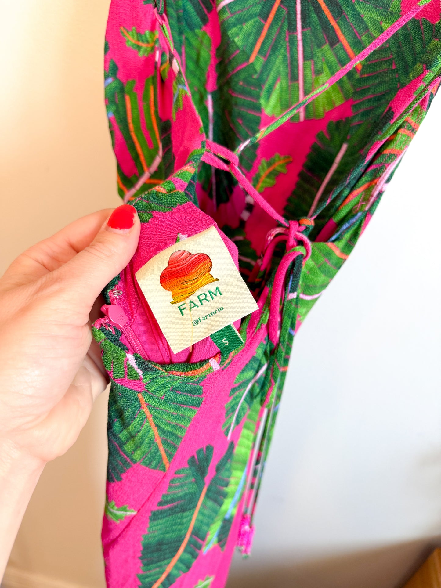 FARM RIO "Leaves Midi Dress in Hot Pink/Green" (Size S)