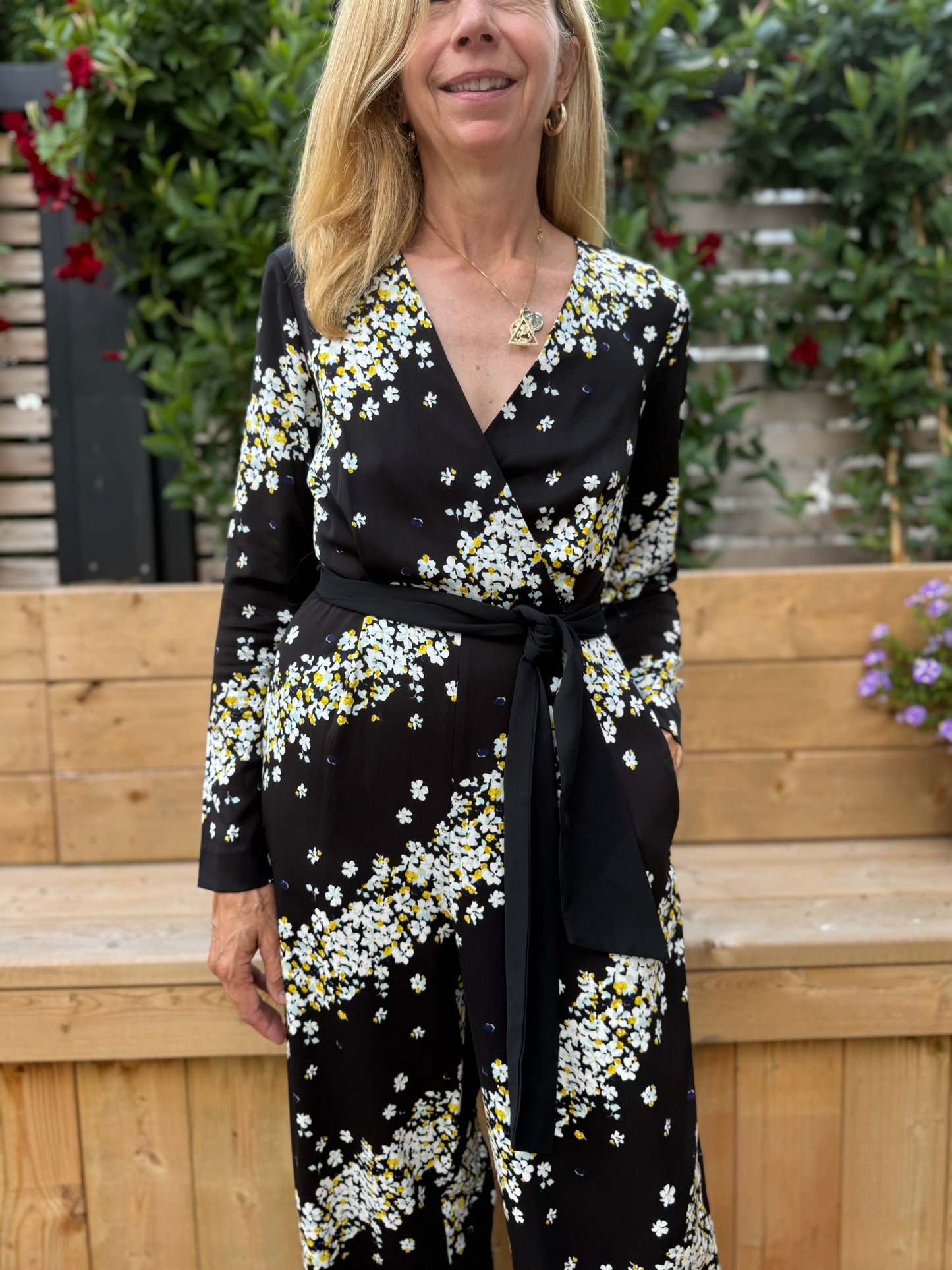 Diane Von Furstenberg Designer Long Sleeve Floral Jumpsuit (Size S)