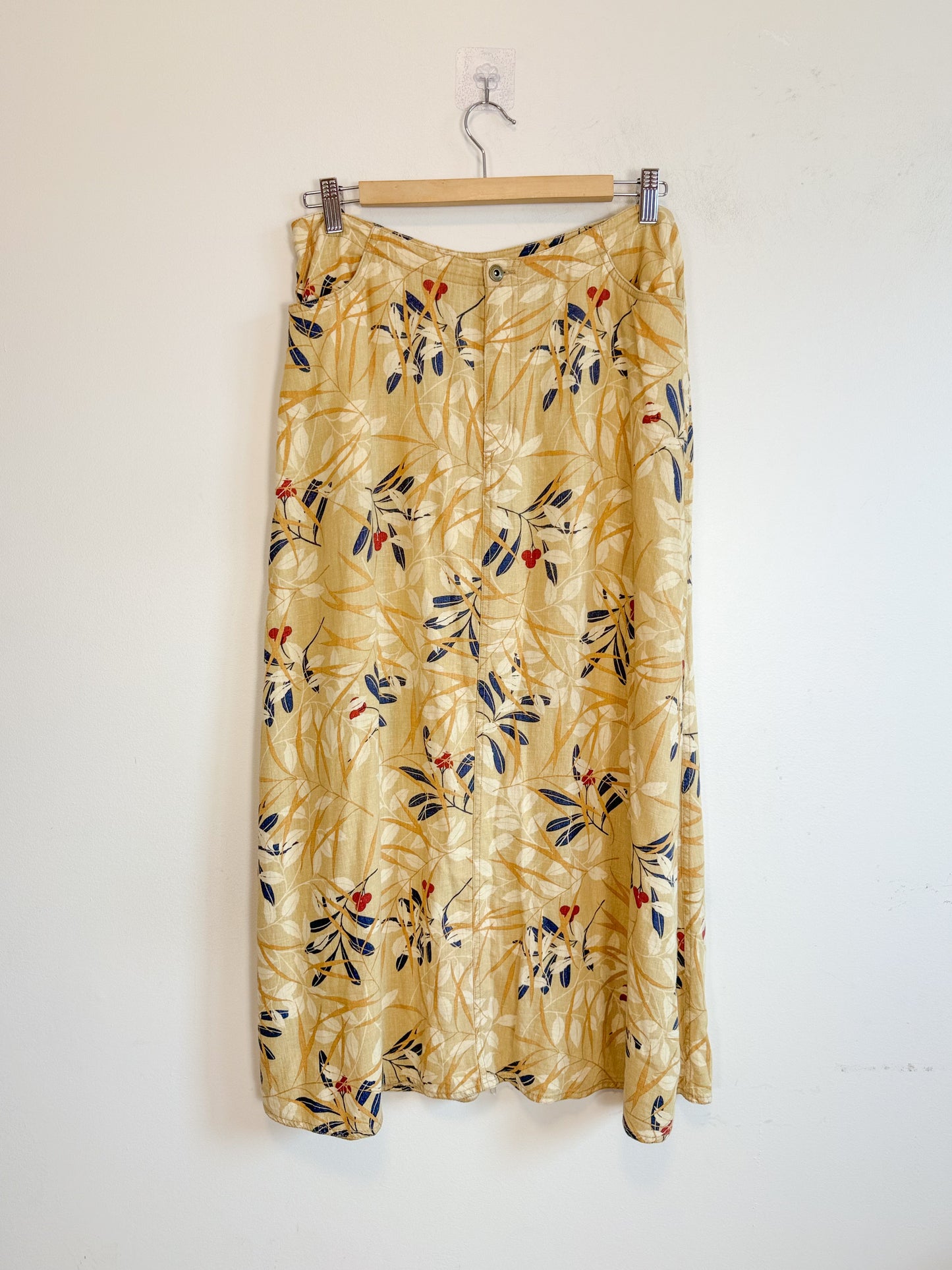 Vintage Liz Linen Floral Midi Skirt (Size L)