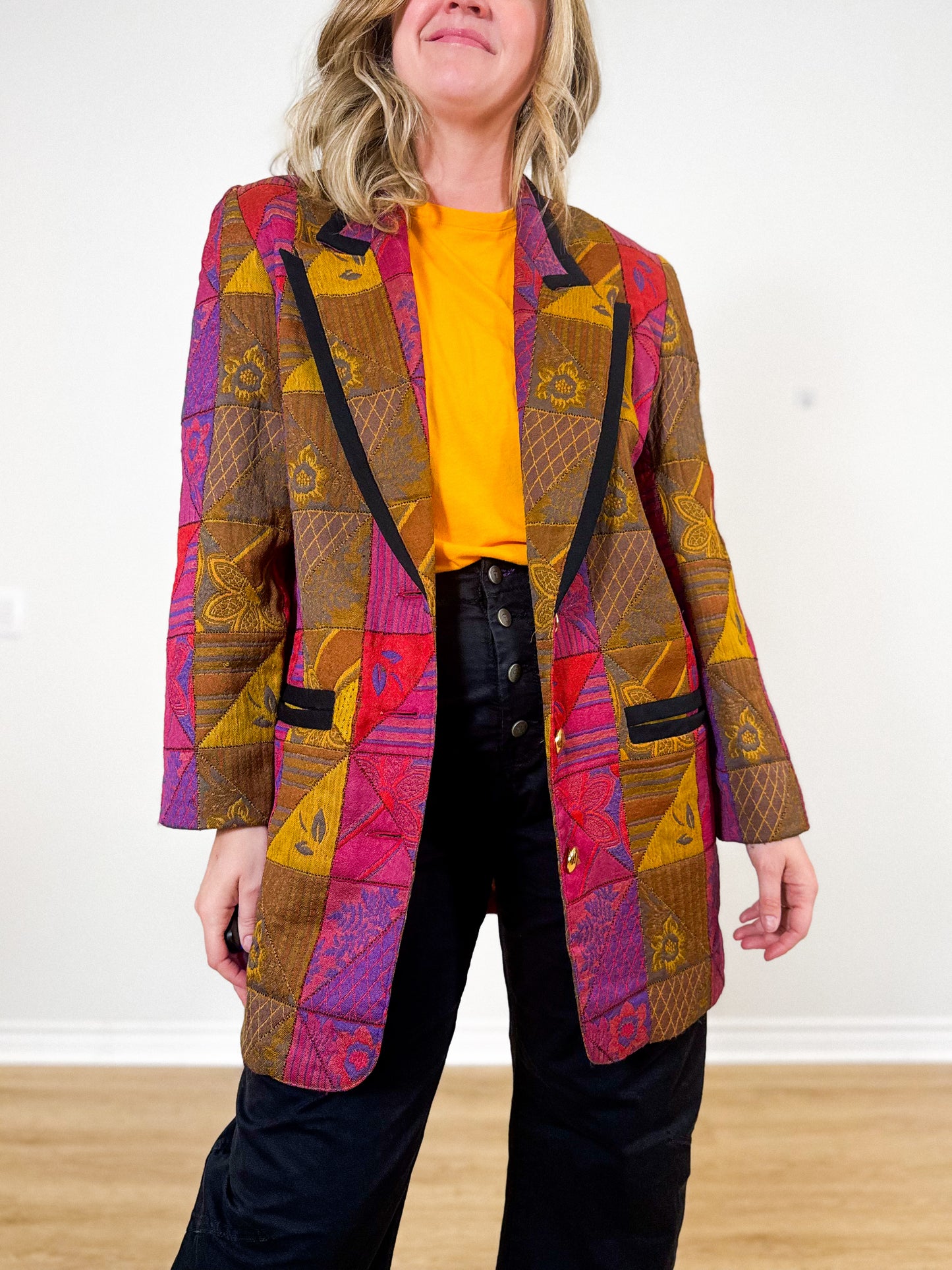 Vintage Quilted Blazer in Multi-Colour (Size XL)