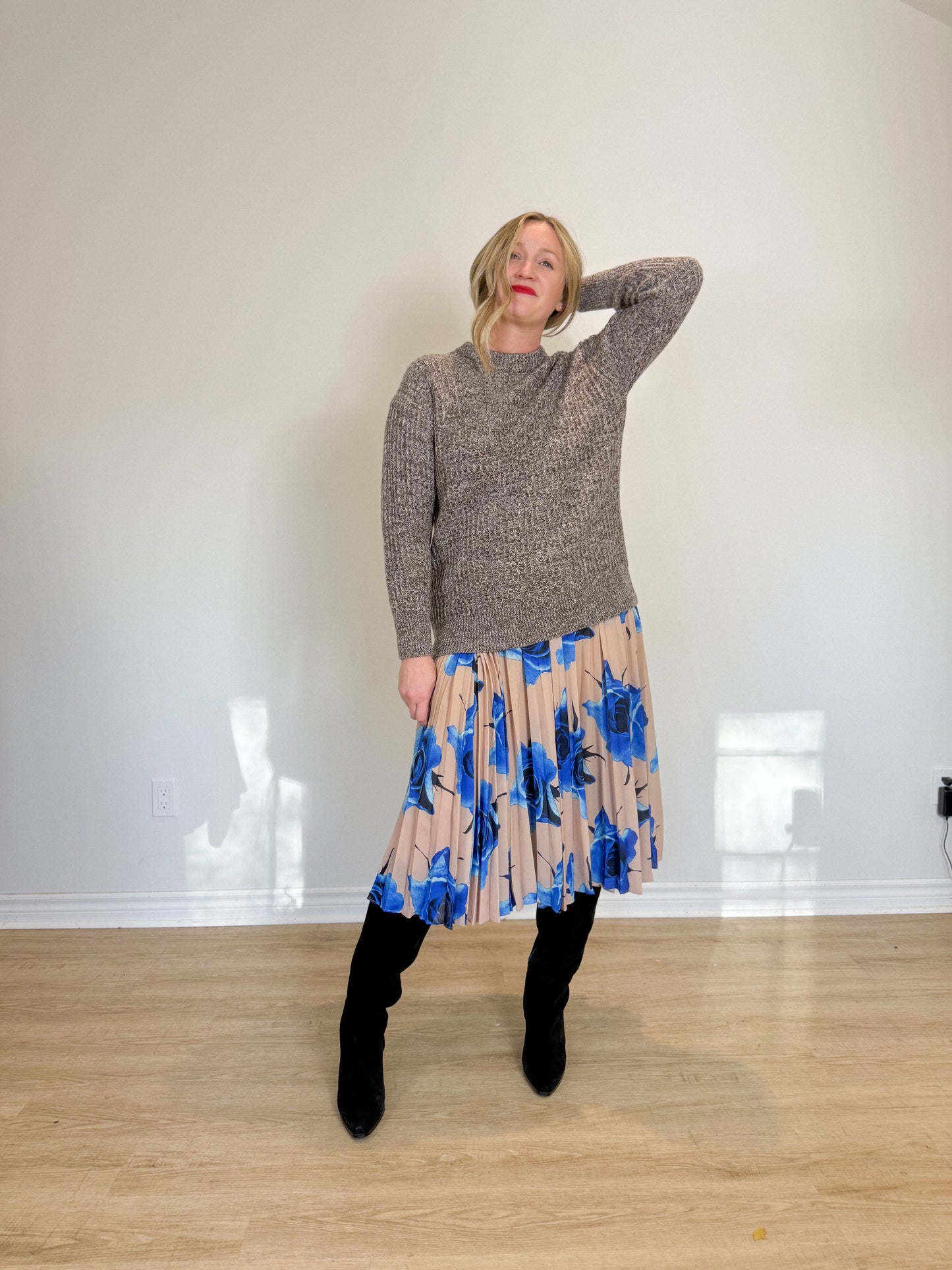 Paul Smith "Pleated Skirt in Blue/Taupe Floral" (Size S)
