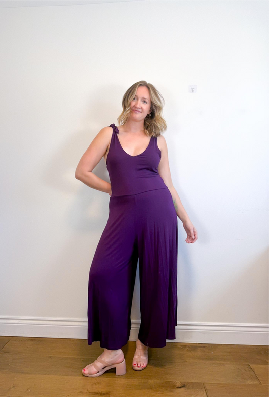 METTAMADE Slow Fashion Wide Leg Jumpsuit in Purple (Size L)