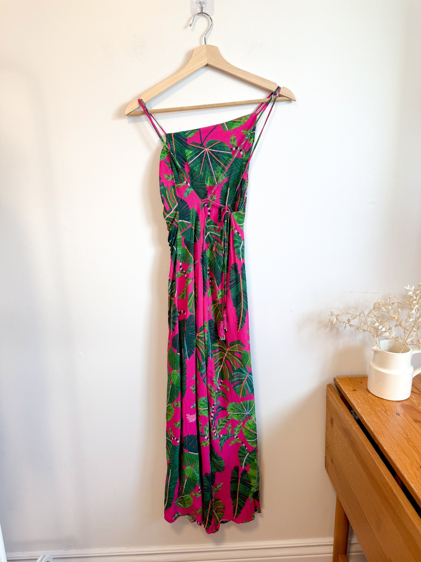 FARM RIO "Leaves Midi Dress in Hot Pink/Green" (Size S)