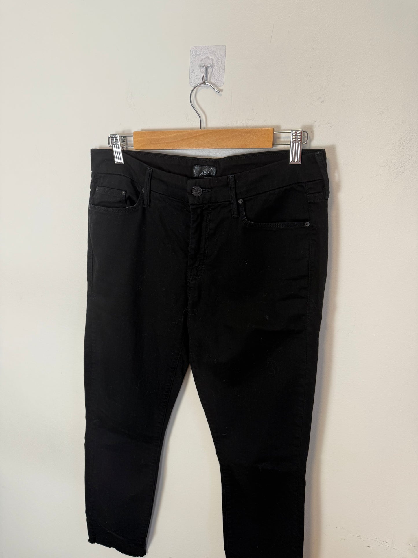 MOTHER "The Looker Ankle Fray Jeans in Black" (Size 28)