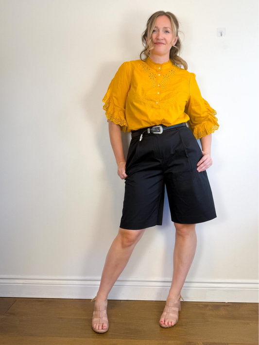 J.Crew Ruffled Eyelet Blouse in Mustard (Size M/L)