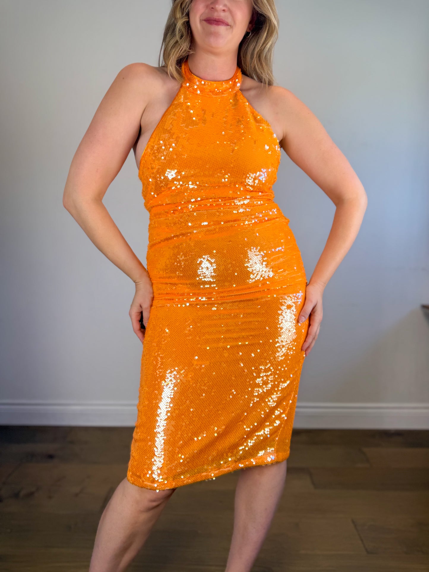 Caroline Constas Sequin Halter Dress in Orange NWT (Size M)