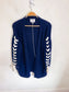 Chris Ran Lin for Lane Crawford Designer Wool Cardigan with Lace Sleeves in Navy (Size S/M)