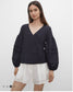 Club Monaco "Tuck Sleeve Wrap Top" in Navy (Size XS)