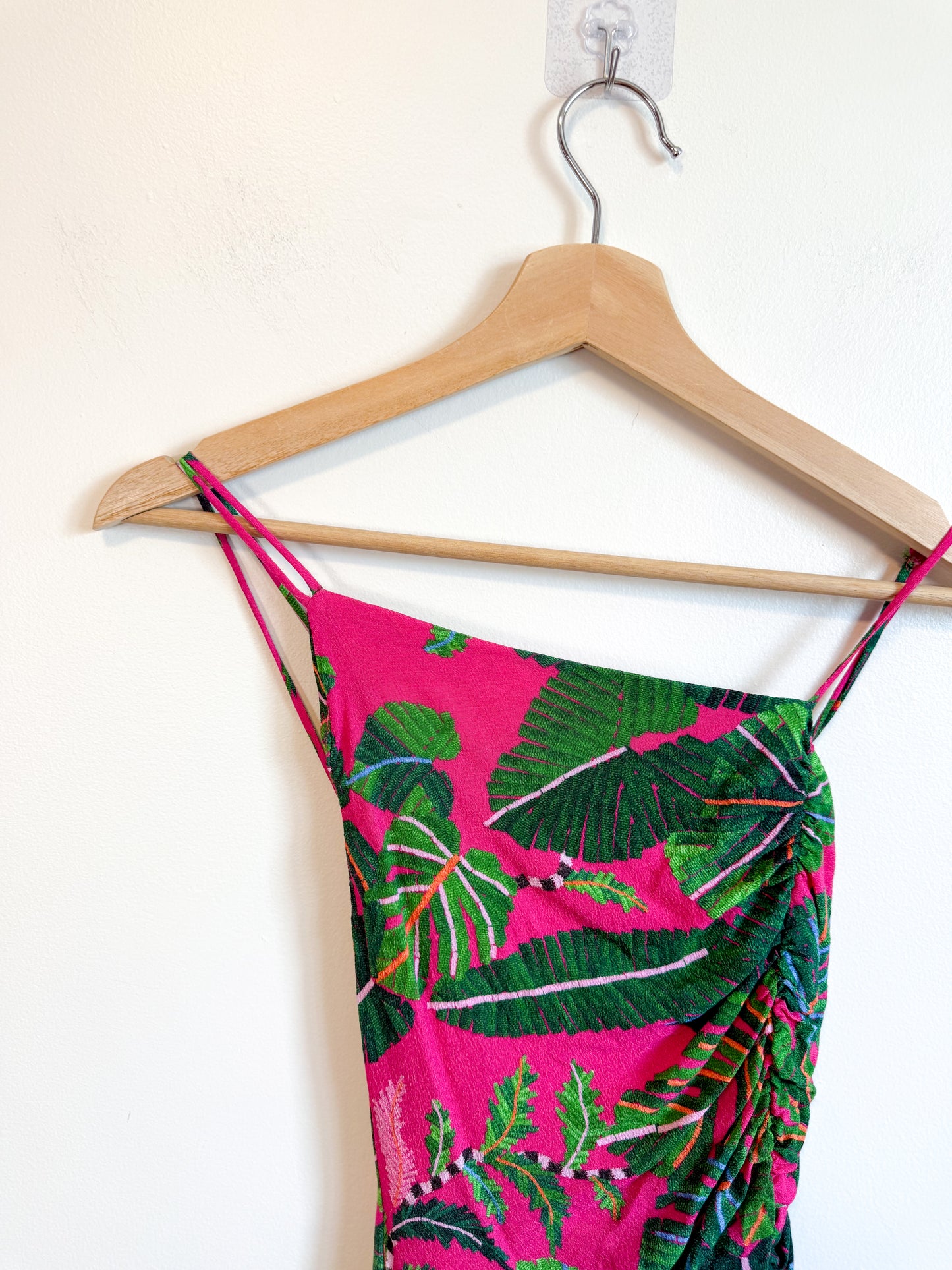 FARM RIO "Leaves Midi Dress in Hot Pink/Green" (Size S)