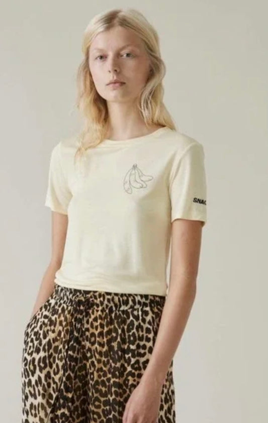 GANNI "Linfield Lyocell Banana Tee Shirt in Yellow" (Size XS/S)