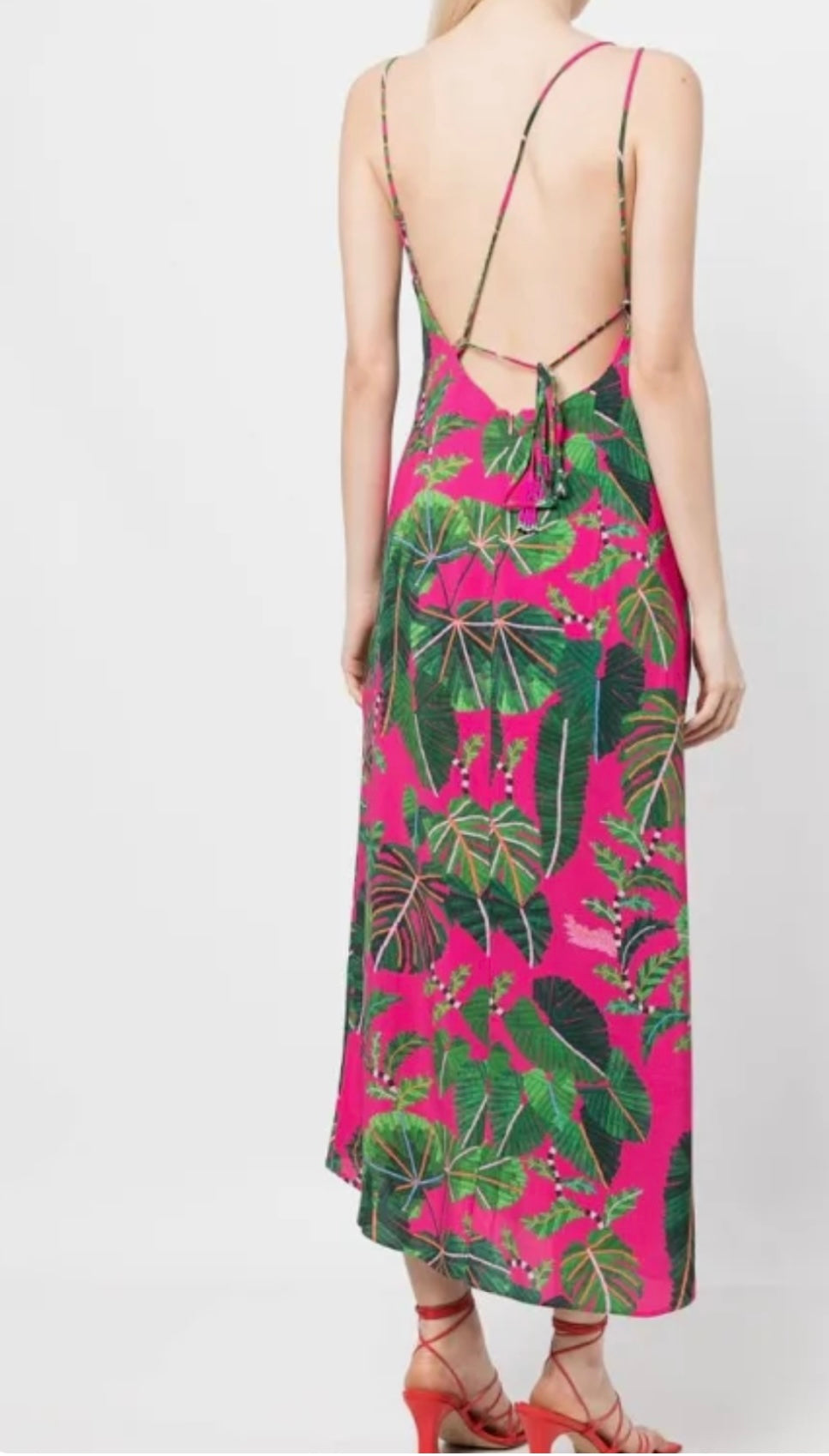 FARM RIO "Leaves Midi Dress in Hot Pink/Green" (Size S)