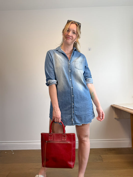 Frank & Eileen "Mary Ruffle Ruffle Collar Shirtdress" (Size S/M)