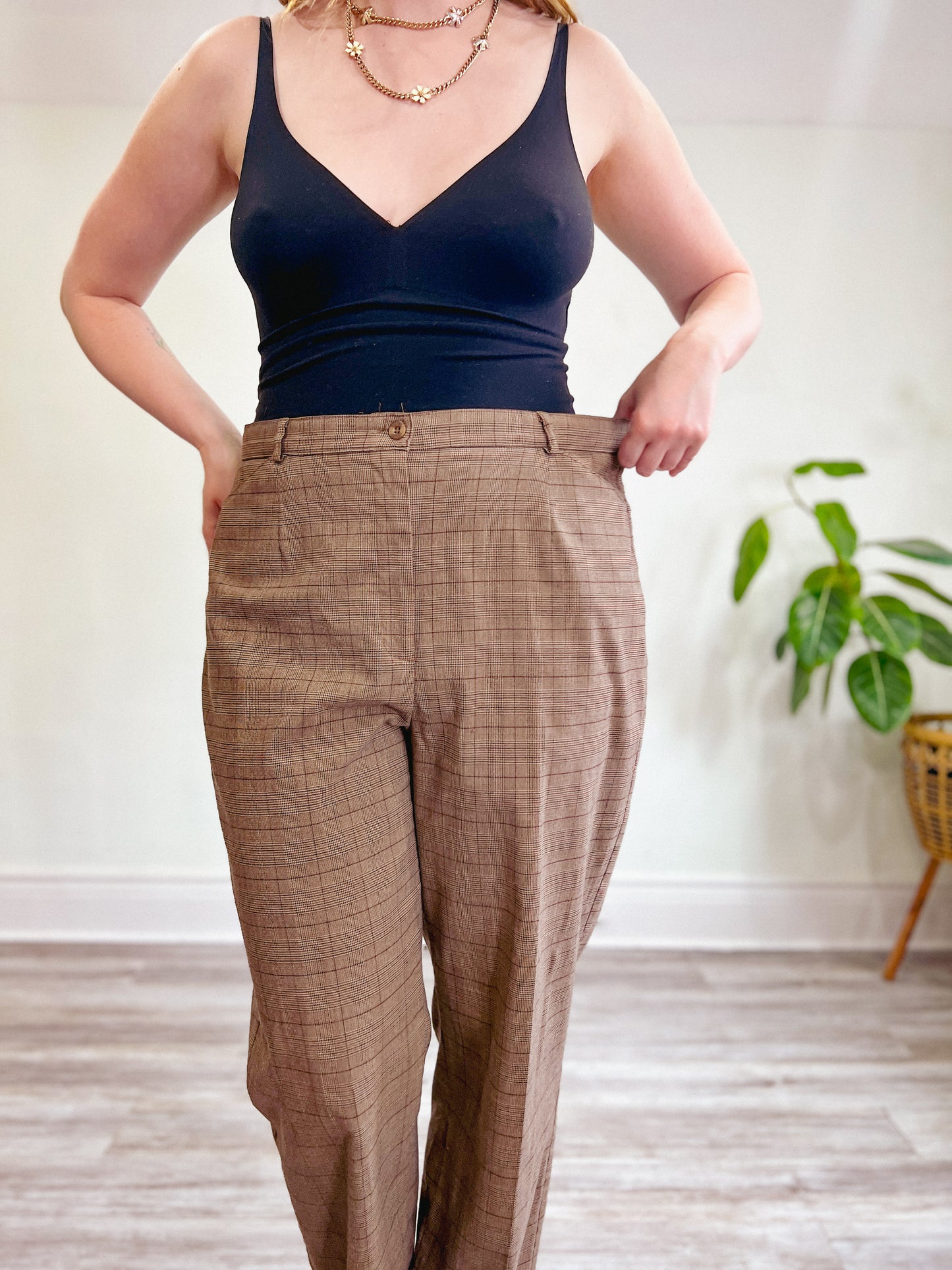 Vintage Brown Plaid Trousers (Size XL)