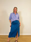Vintage Midi Denim Skirt with Button Detail (Size L/XL)