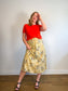 Vintage Liz Linen Floral Midi Skirt (Size L)
