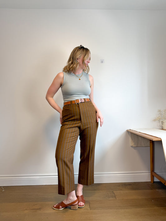 Vintage Striped Trousers in Brown/Blue (Size XL)
