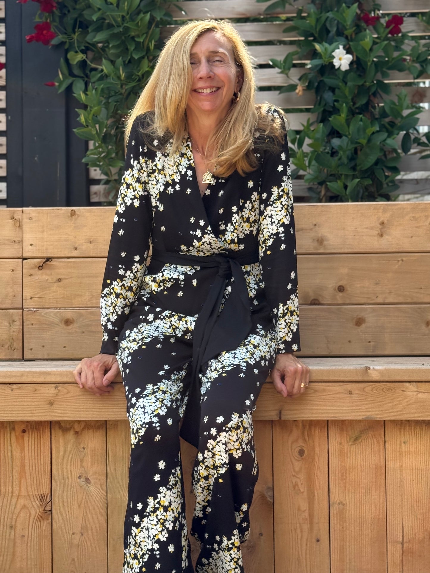 Diane Von Furstenberg Designer Long Sleeve Floral Jumpsuit (Size S)