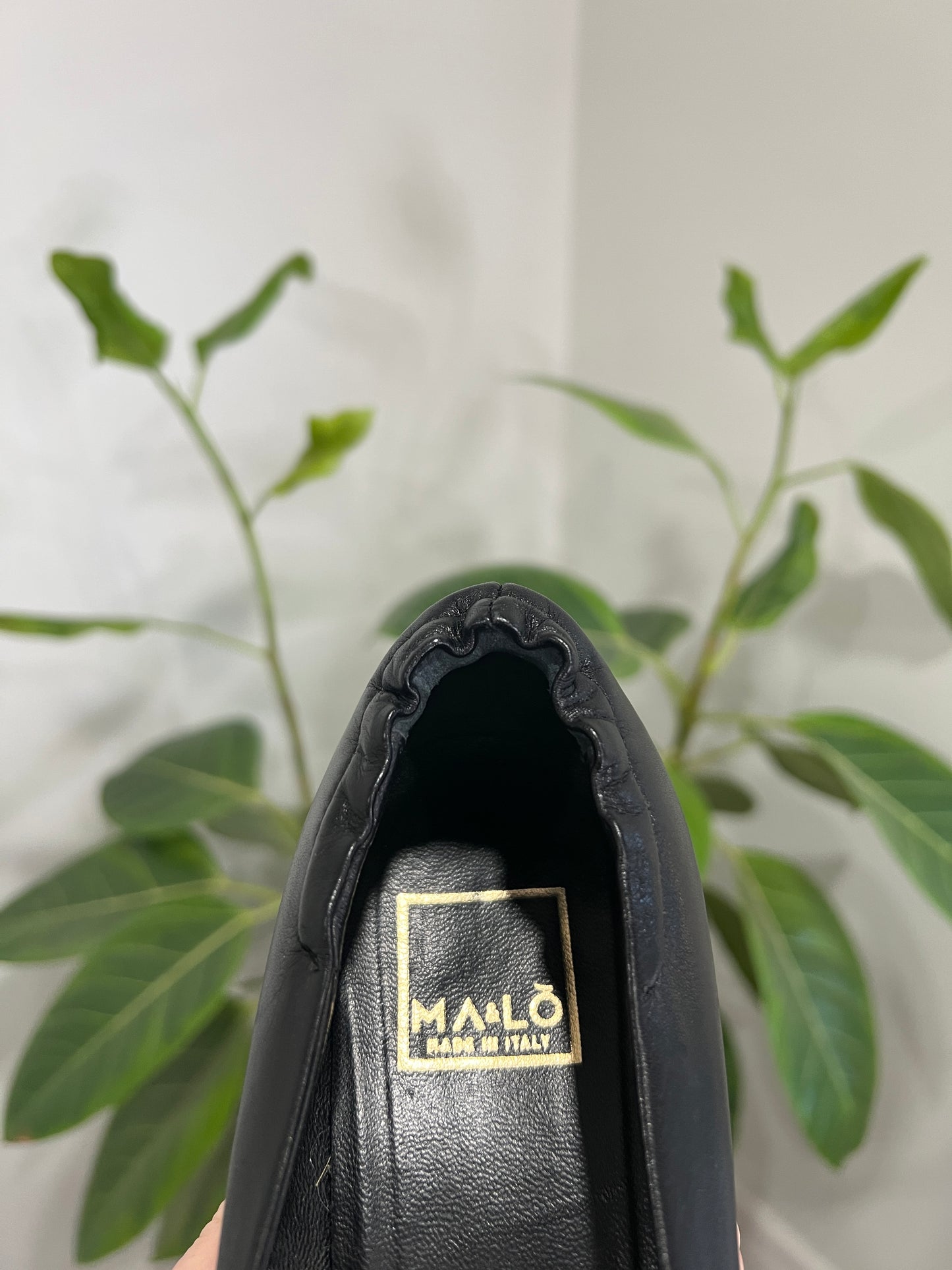 Ma&Lo Black Leather Loafers with Gold Buckle (Size 40)