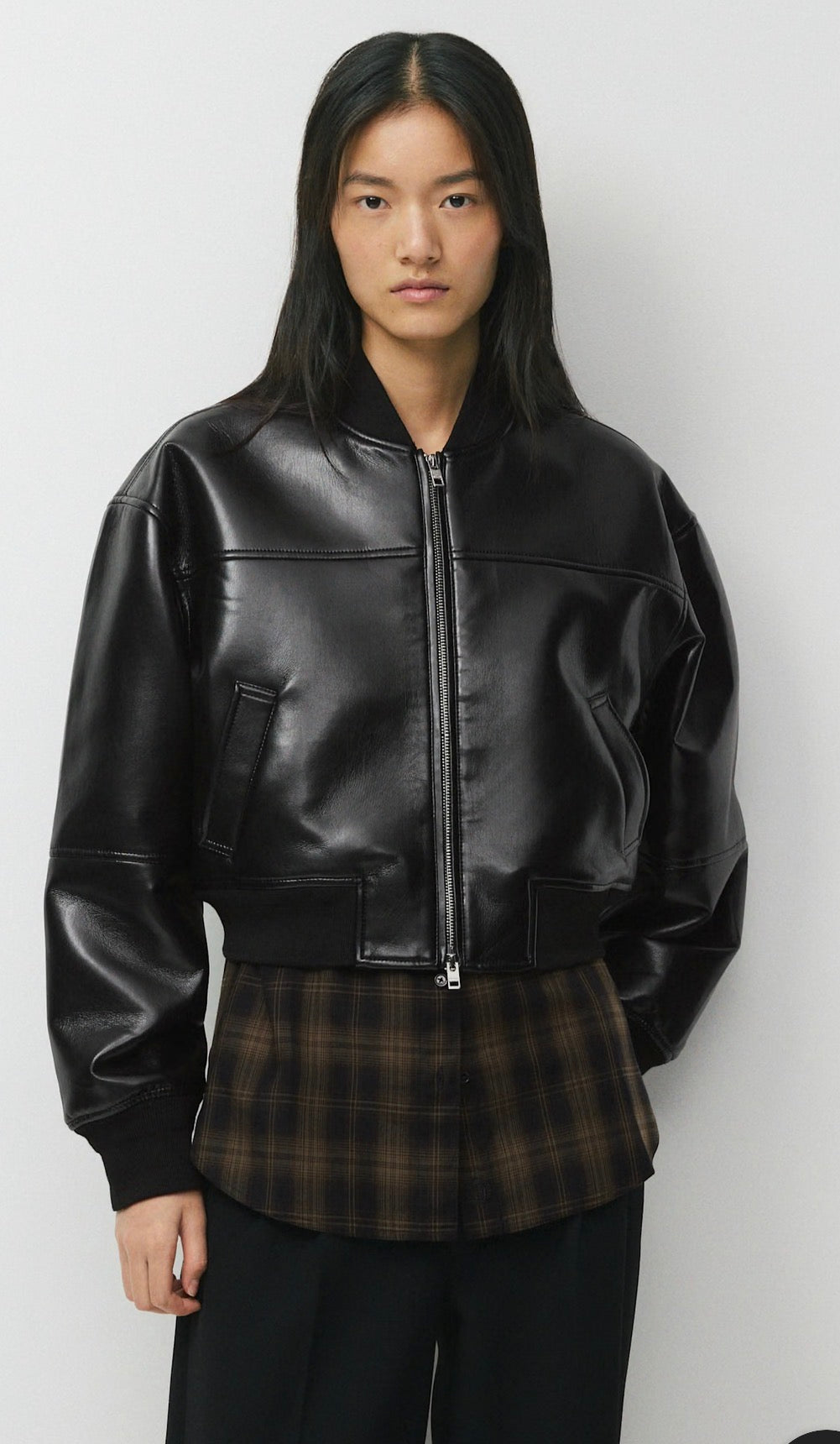 Babaton "Synergy Bomber - UnReal Leather in Black" (Size S)