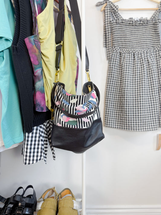FOSSIL Black Leather Purse with Floral Print