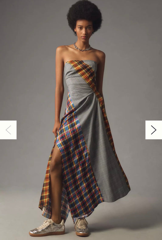 Anthropologie "Maeve Strapless Asymmetrical Midi Dress in Mixed Print" NWT (Size S)
