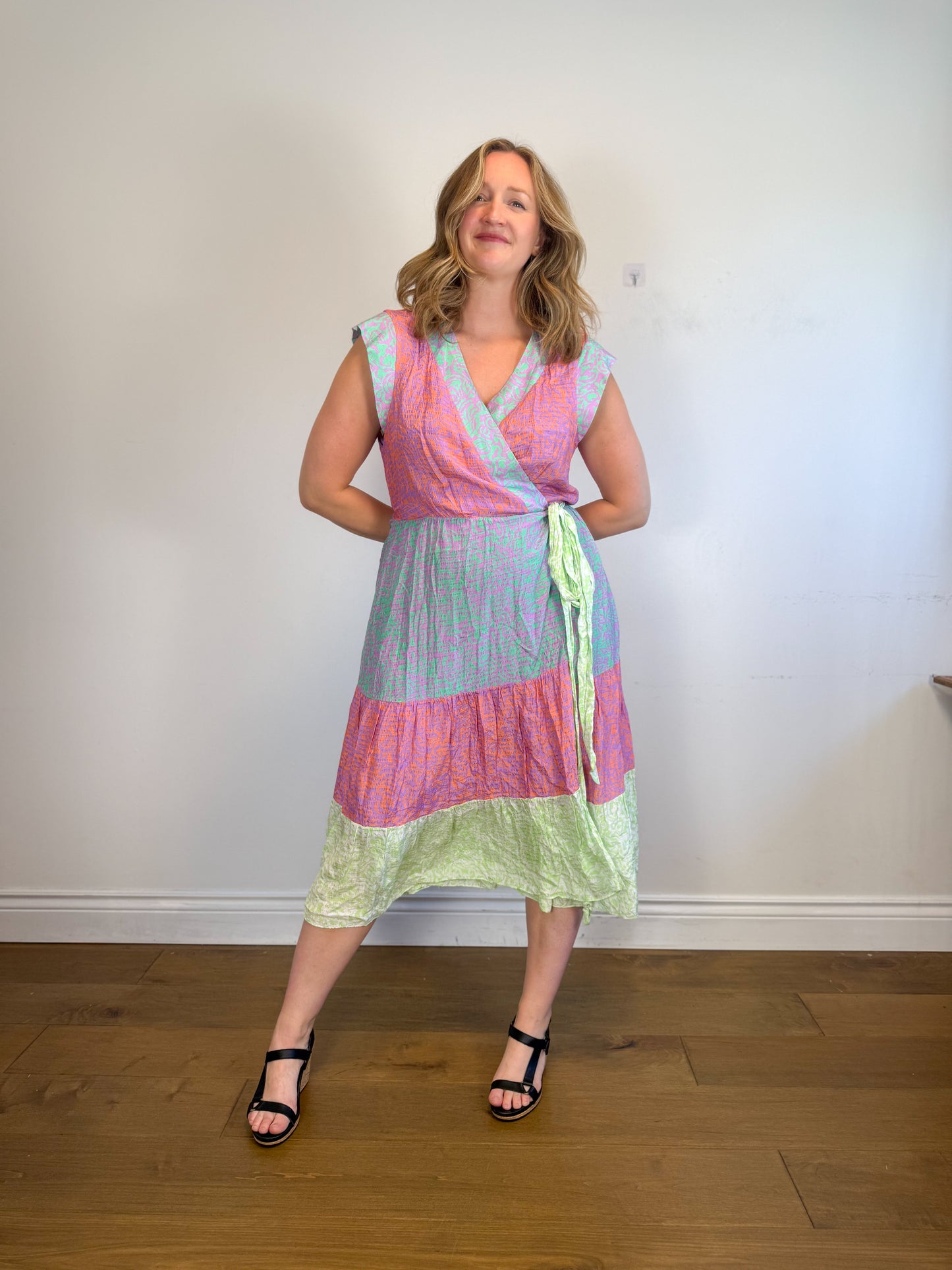Tanya Taylor "Jazzie Multi-Colour Pastel Wrap Dress" (Size L/XL)