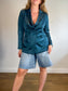 Ever New Satin Blazer in Teal (Size M/L)