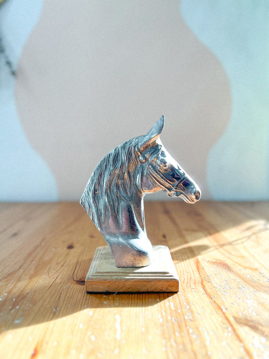 Decorative Horse Head on Wooden Base