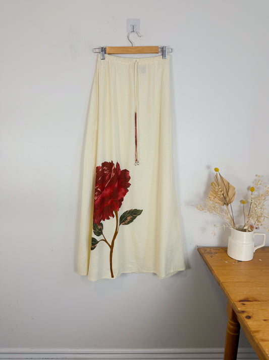 FARM RIO Linen Blend Rose Midi Skirt in Cream (Size S)