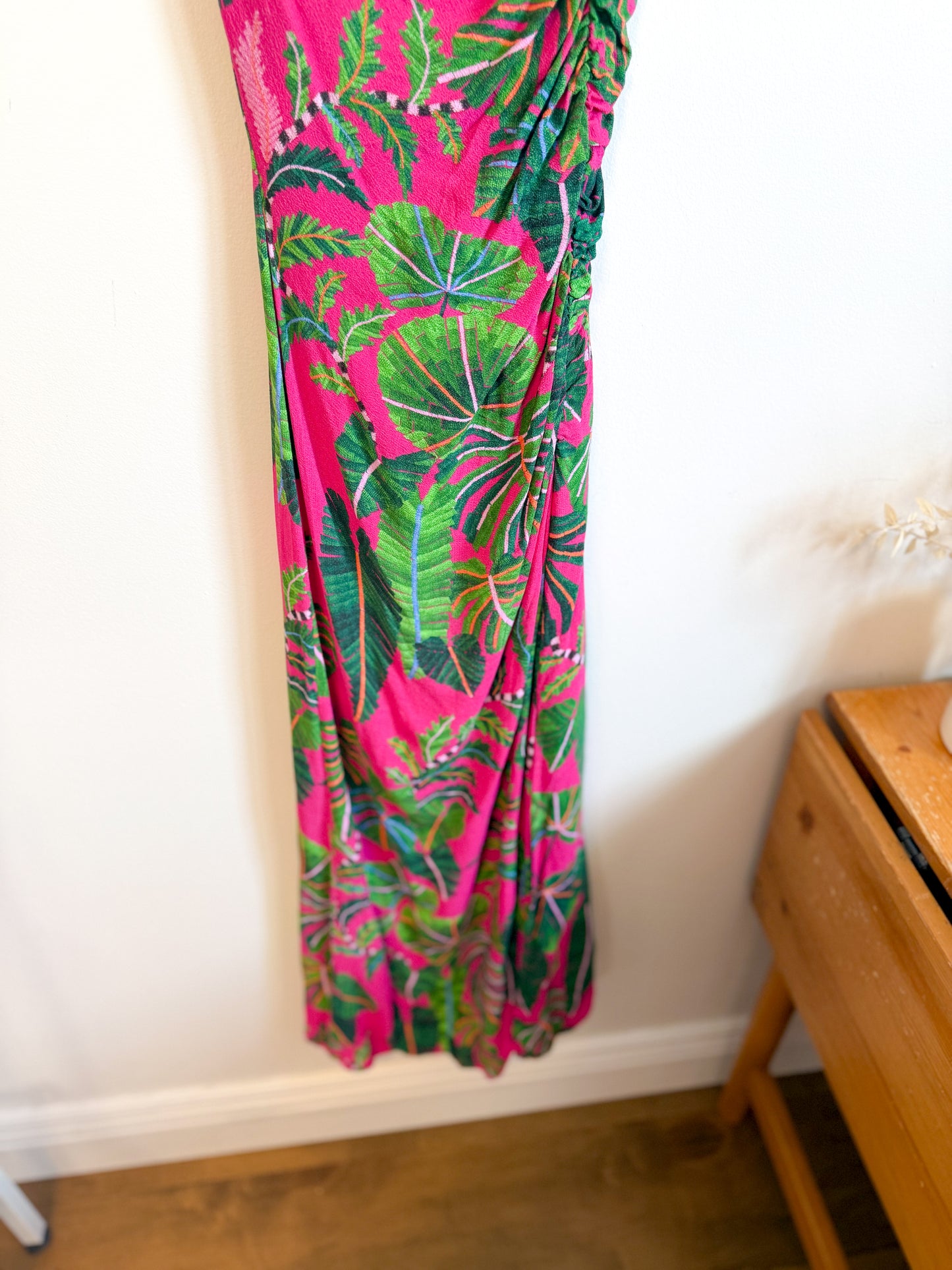 FARM RIO "Leaves Midi Dress in Hot Pink/Green" (Size S)