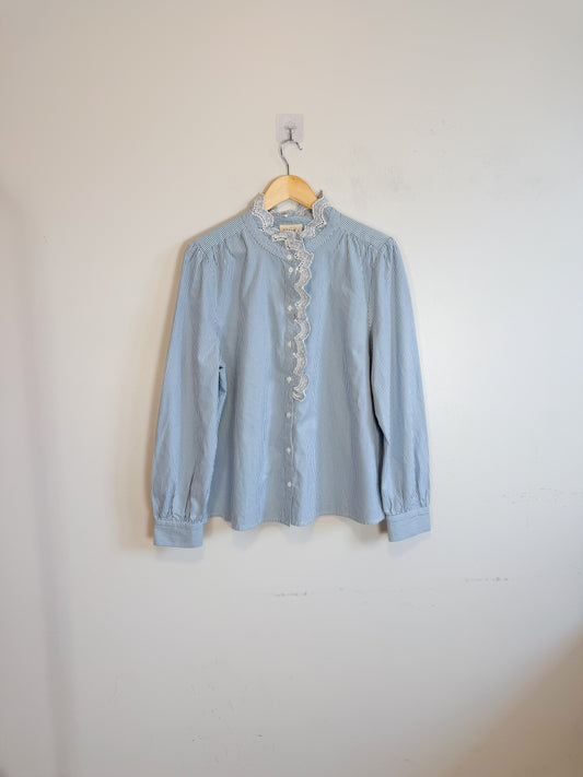 Sezane "Chlo Shirt in Blue/White Stripe" (Size L/XL)