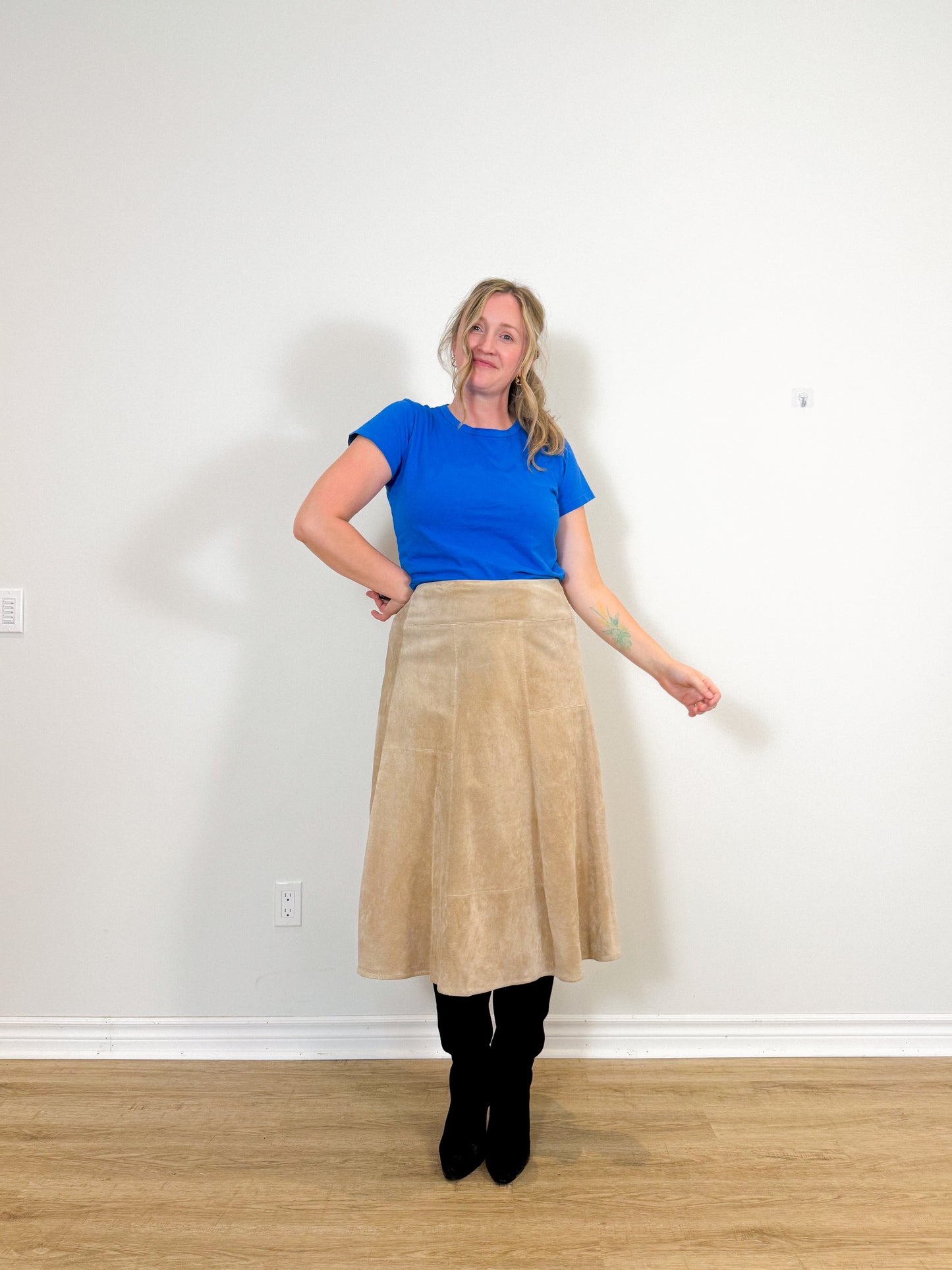 Vintage Leather Midi Skirt in Beige SOLD AS IS (Size XL)