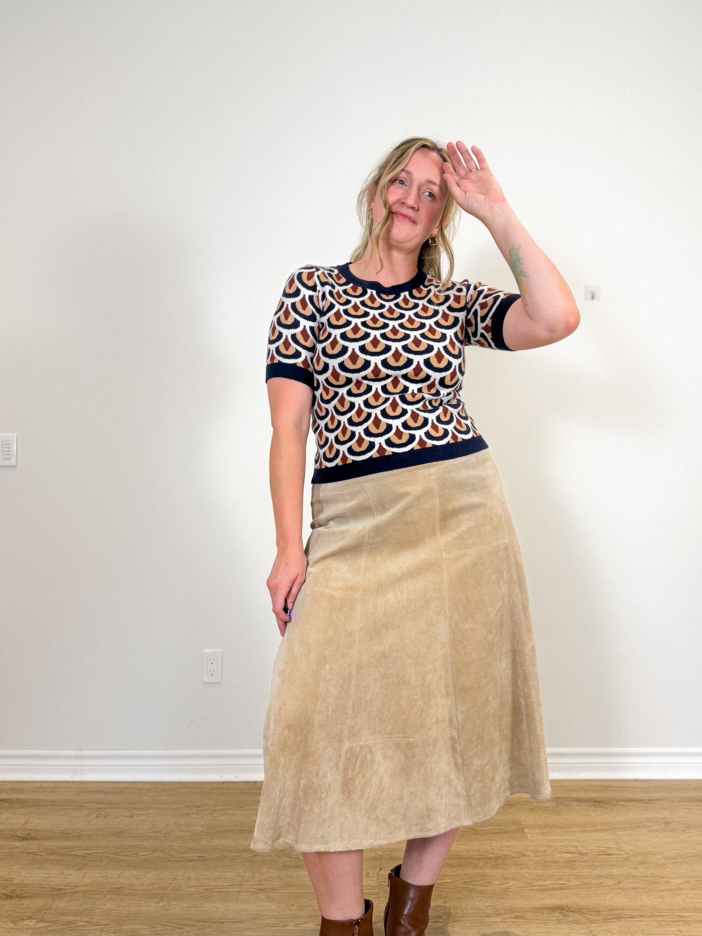 Vintage Leather Midi Skirt in Beige SOLD AS IS (Size XL)