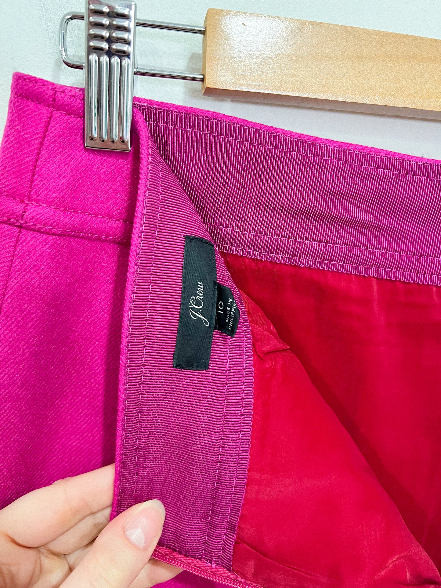 J.Crew "Princess Mini Skirt in double-serge wool in Hot Pink" (Size 10)