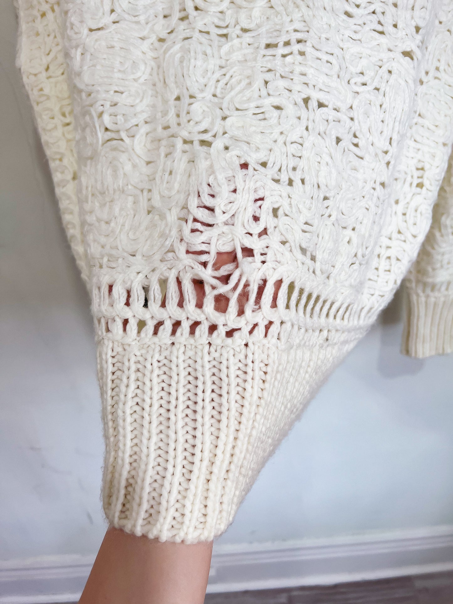 Alpha Studio Crochet Woven Turtleneck Sweater in Cream  SOLD AS IS (Size S)