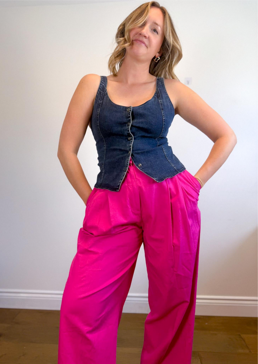 Free People "Kara Vest in Dark Wash Denim NWT (Size L)