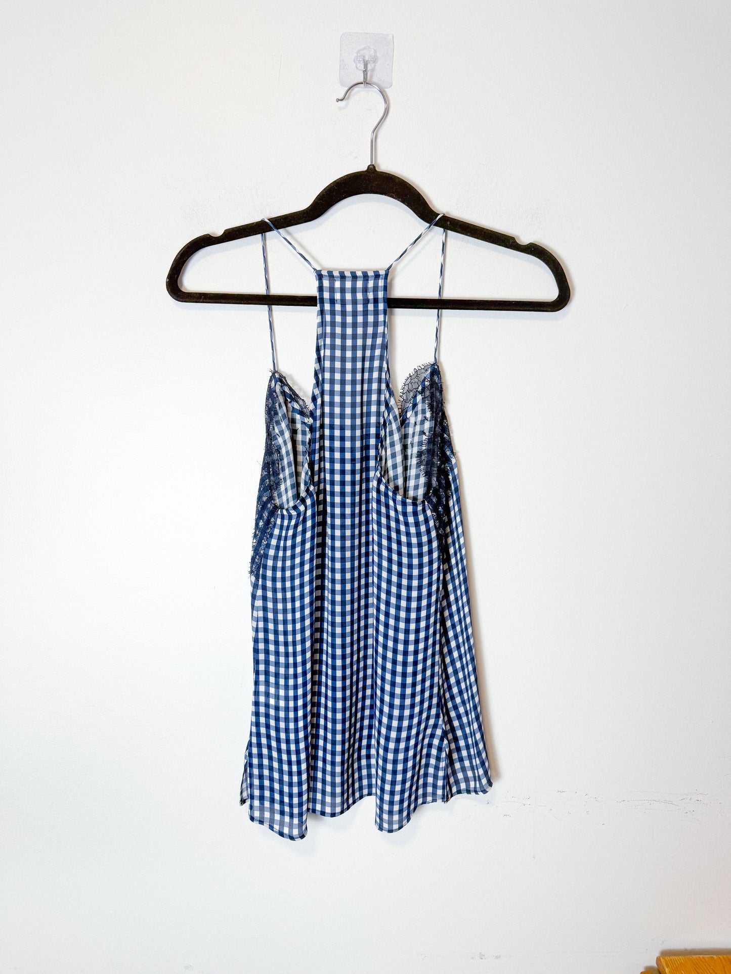 CAMI NYC "Racer Charmeuse Silk Camisole in Blue/White Check" (Size S)