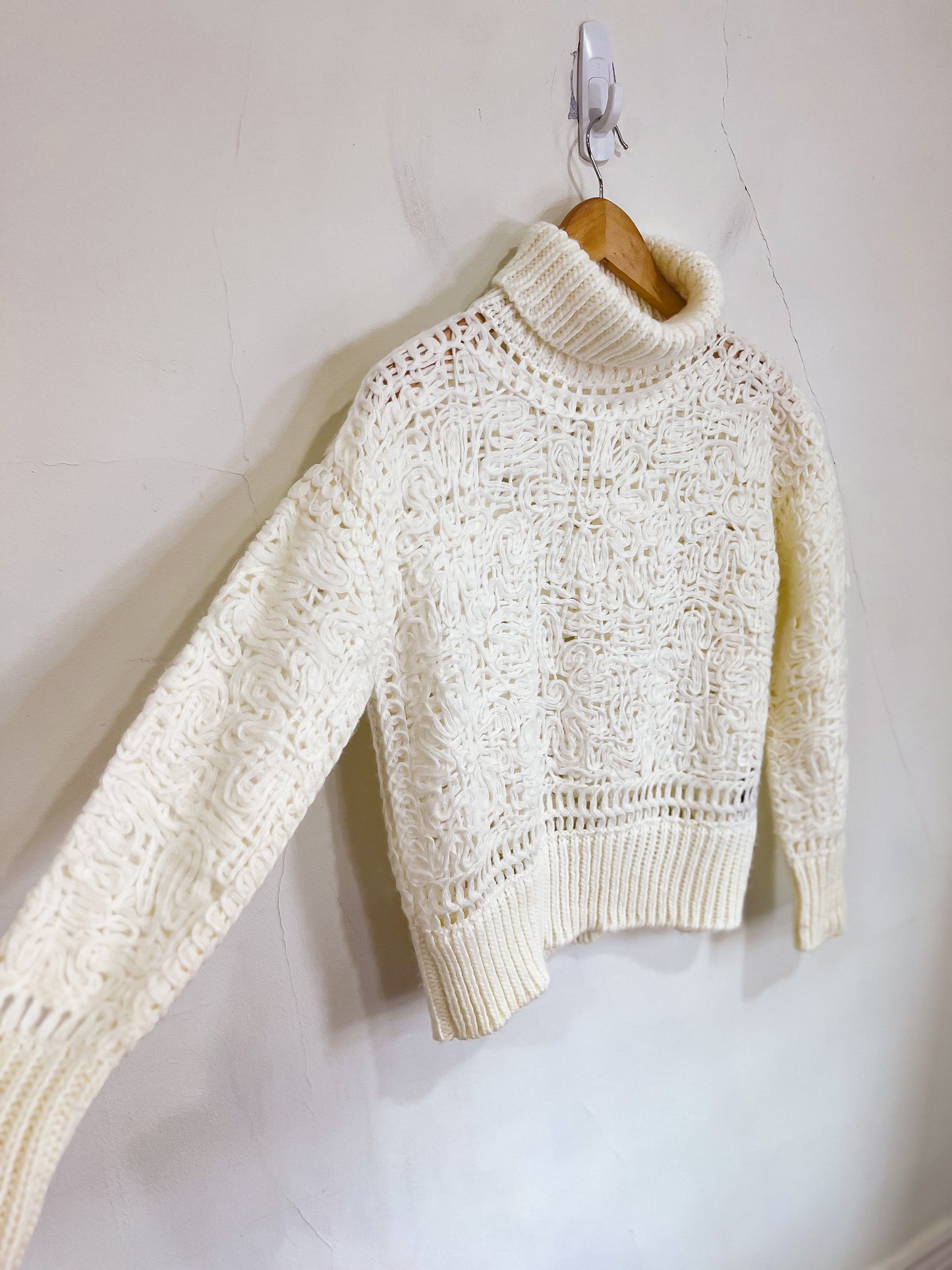 Alpha Studio Crochet Woven Turtleneck Sweater in Cream  SOLD AS IS (Size S)