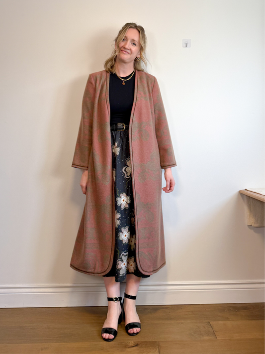 J.Jill Long Quilt Wool Jacket in Dusty Rose/Green (Size M/L)