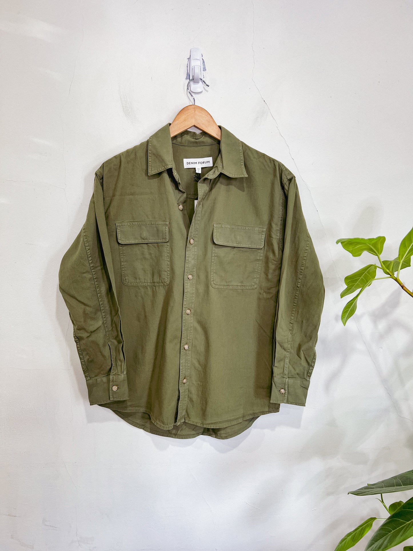 Denim Forum "The Sade Shirt" In Olive Leaf Green NWT (Size XS/S)