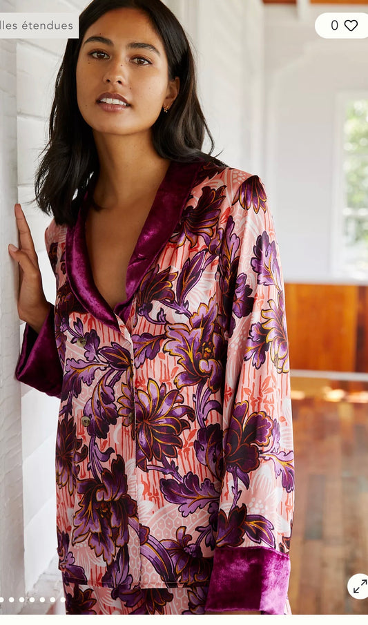 Anthropologie "Luxe Blouse in Purple Floral" (Size M)