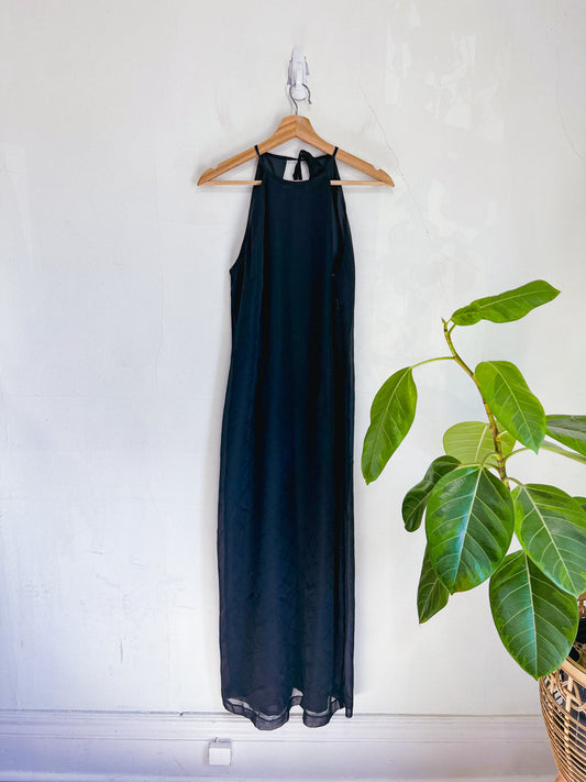 TESSUTI Petites Black Full Length Halter Dress (Size S/M)