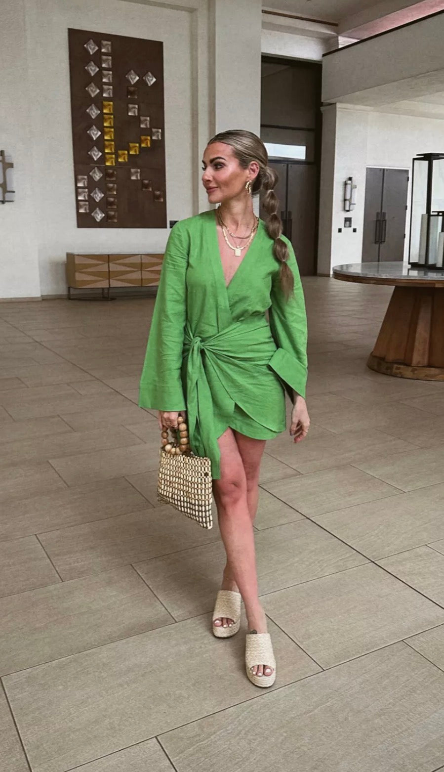 L'Academie "The Janeiro Linen Mini Dress in Green" (Size M)