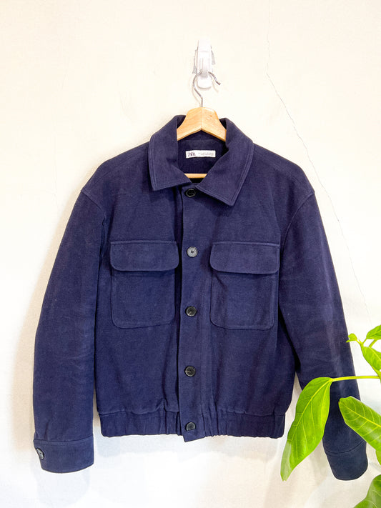 Zara Navy Flannel Oversized Shacket (Size S/M)