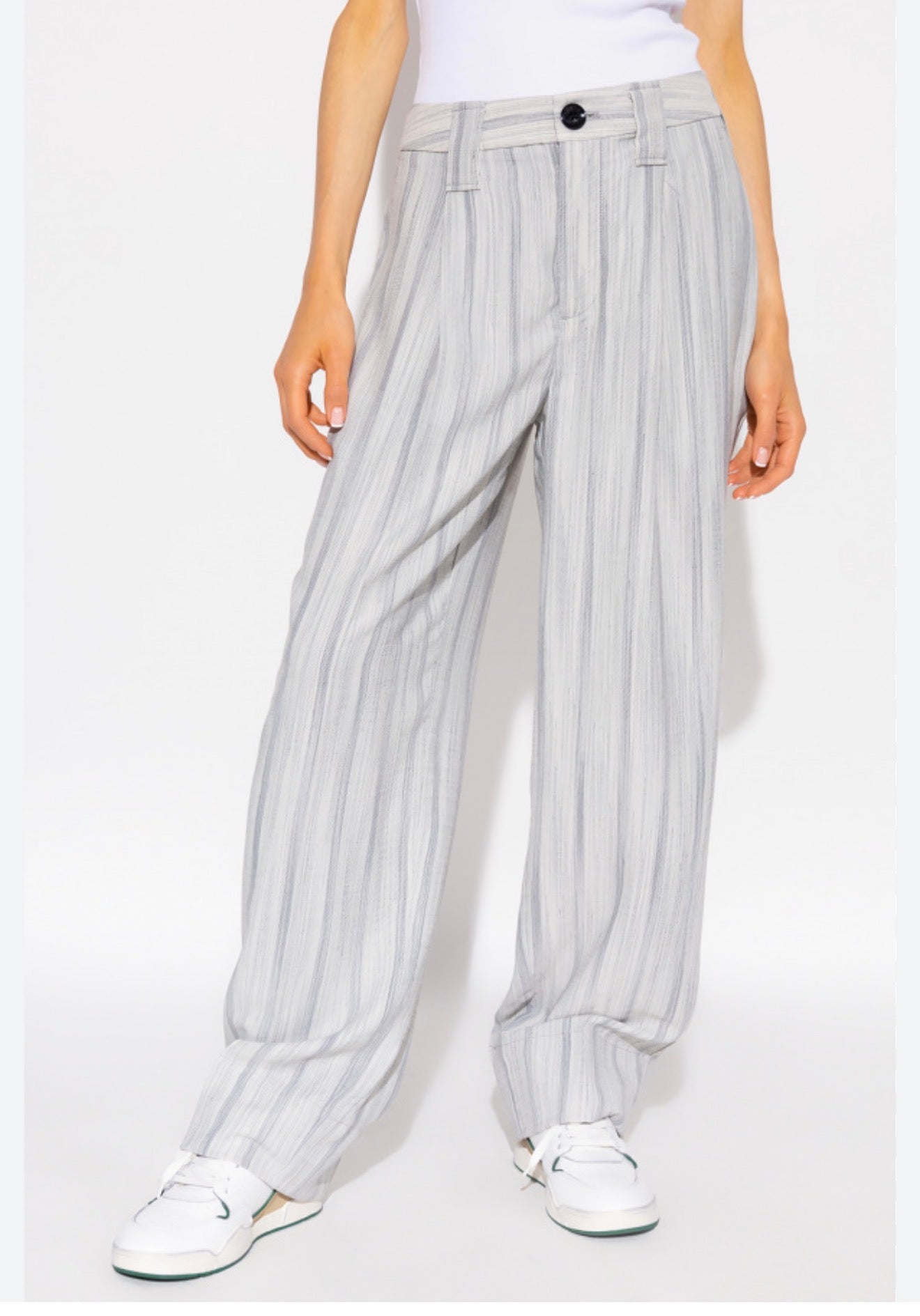 GANNI Striped Rayon Trousers in Grey (Size 6)