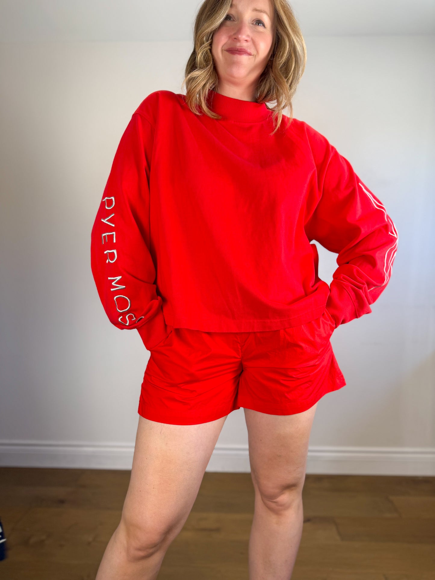 Reebok by Pyer Moss Long Sleeve Mock Neck Top in Red (Size L)