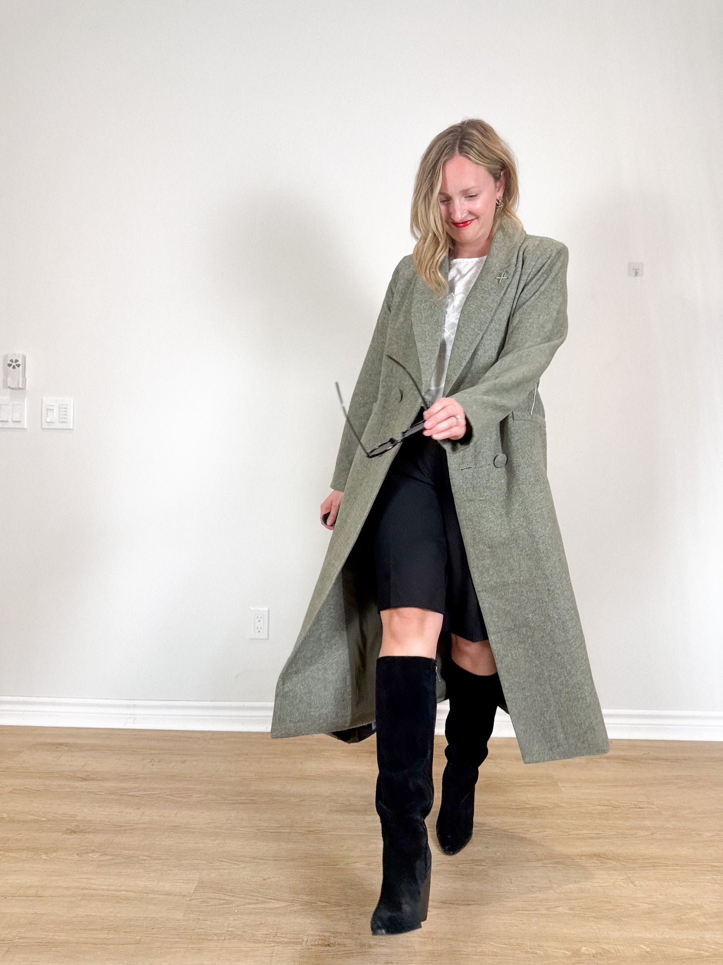 Torn by Ronny Kobo Tyra Peacoat in Moss Green (Size L)