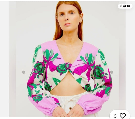 Caroline Constas Linen Twist Front Crop Top NWT (Size S)