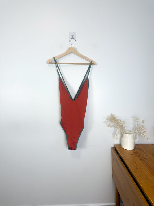 So So Swim Original Cut Swimsuit" in Tangerine (Size M)
