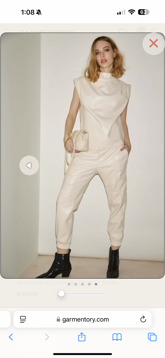Melissa Nepton "Faux Leather Joggers in Cream" SOLD AS IS (Size XS)